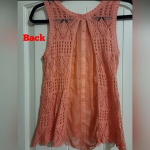 Womens Rewind Sweater Top Xs Peach Sheer Button Back Sleeveless